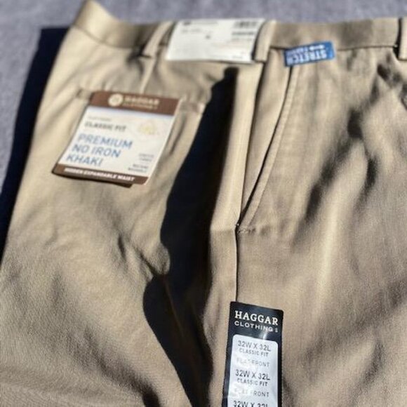 Premium No Iron Khaki Classic Fit Expandable Waist Flat Front Pant, 32x32 - Picture 6 of 7